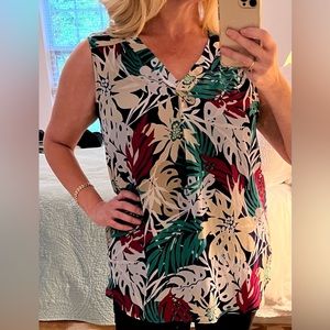Liz Claiborne Sleeveless Tropical Summer Top Blouse women’s size XL